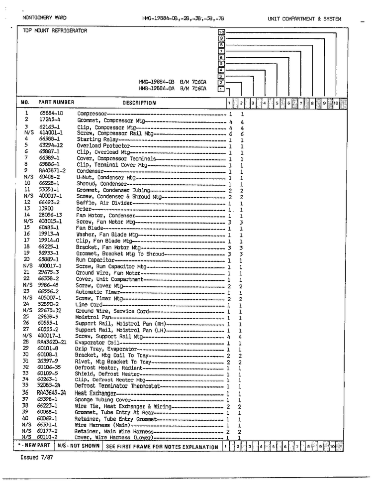 Unit Compartment/system Page 2 Diagram and Parts List for 19884B  Admiral Refrigerator