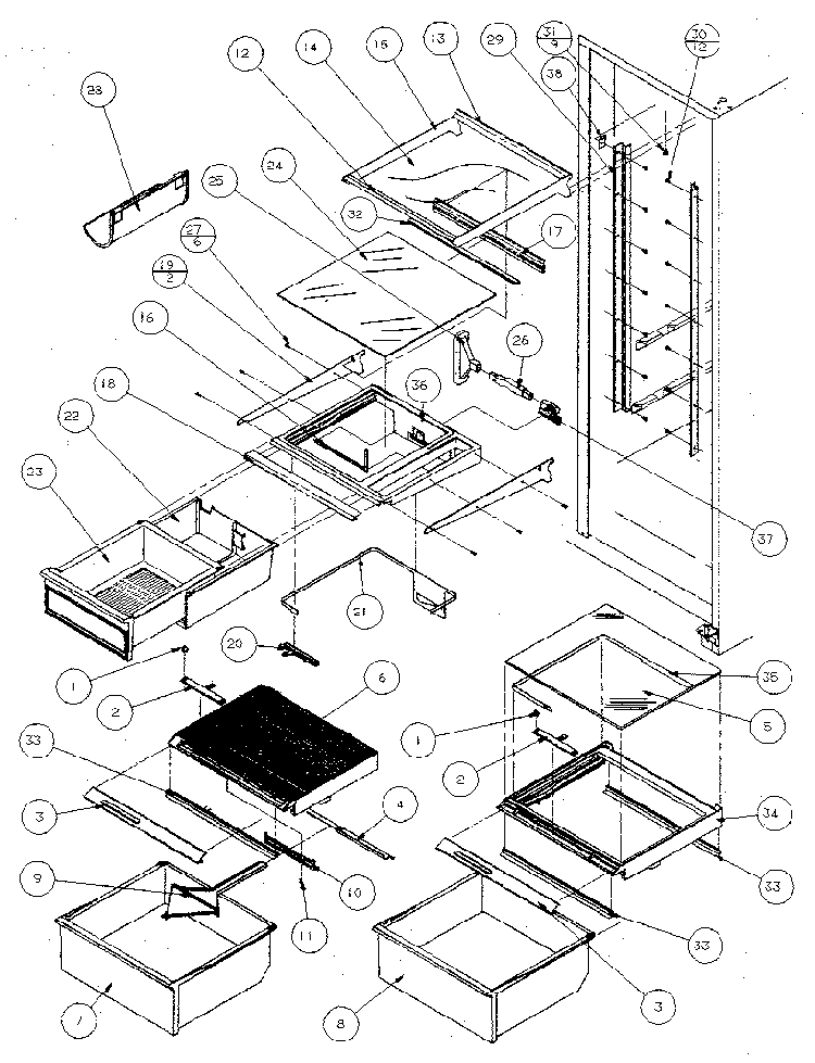Refrigerator For Shelving And Drawers Diagram and Parts List for SX120J-P7870122W  Amana Refrigerator