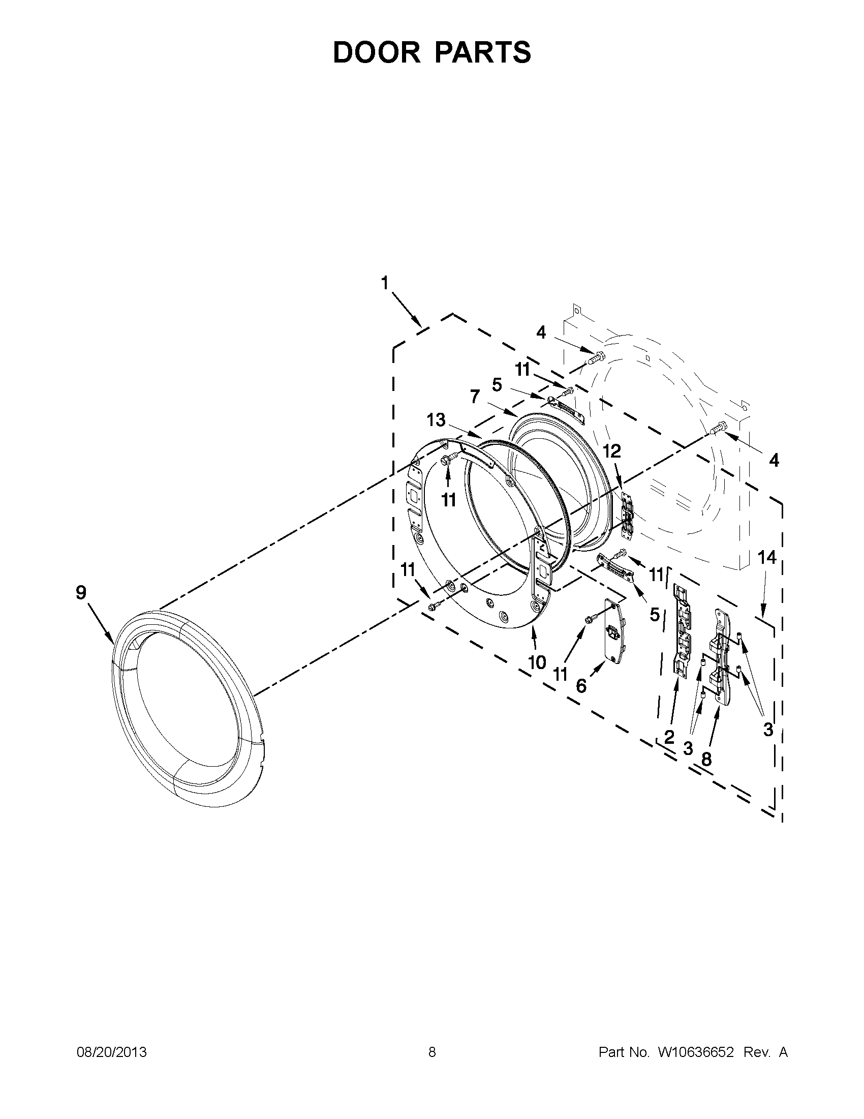 05 - DOOR PARTS Diagram and Parts List for YNED5700BW0  Maytag Dryer