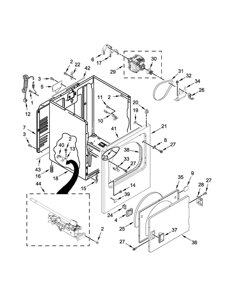 Cabinet Parts Diagram and Parts List for MGDX655DW2  Maytag Dryer