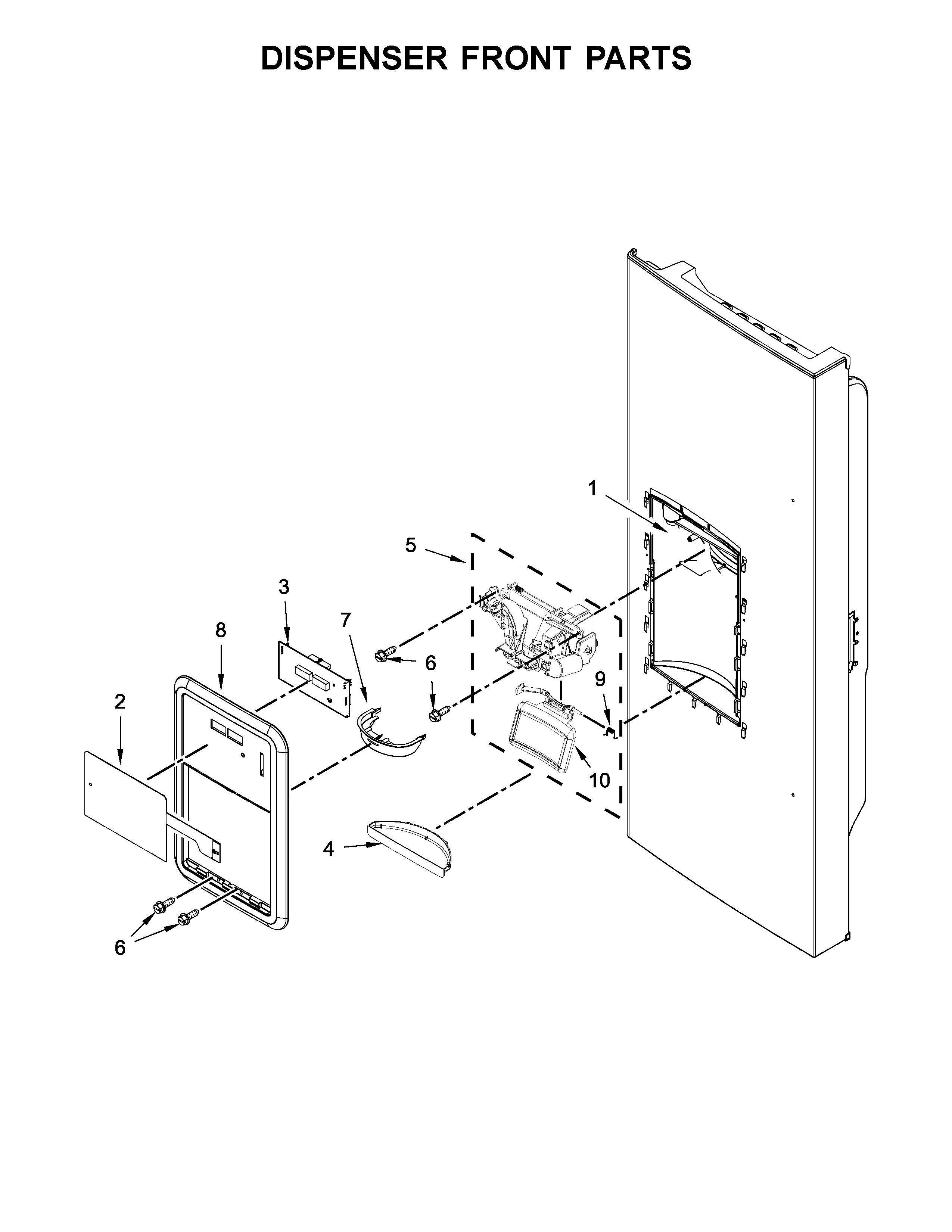 Dispenser Front Parts Diagram and Parts List for MFI2269DRM01  Maytag Refrigerator