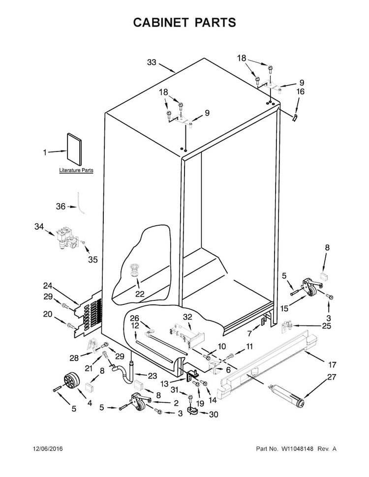 Cabinet Parts Diagram and Parts List for ASI2275FRS00  Amana Refrigerator