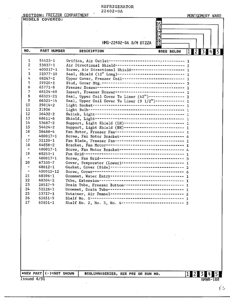Freezer Compartment Page 2 Diagram and Parts List for 22402-0A  Admiral Refrigerator