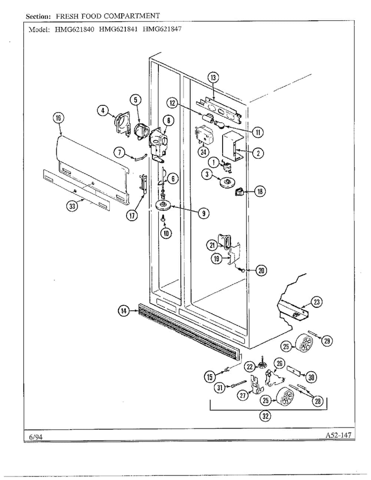 Fresh Food Compartment Diagram and Parts List for 621841  Admiral Refrigerator