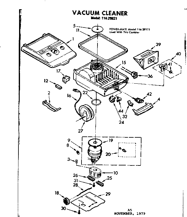 Base Assembly Diagram and Parts List for 11629821  Kenmore Canister Vacuum