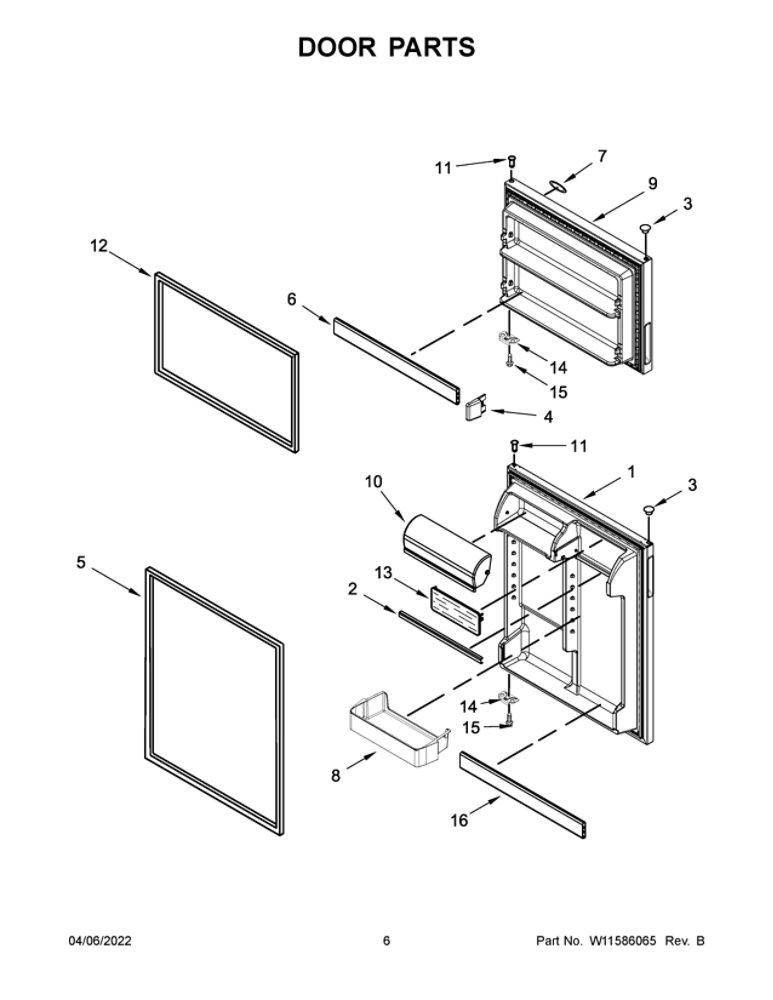 Door Parts Diagram and Parts List for MRT311FFFE01  Maytag Refrigerator