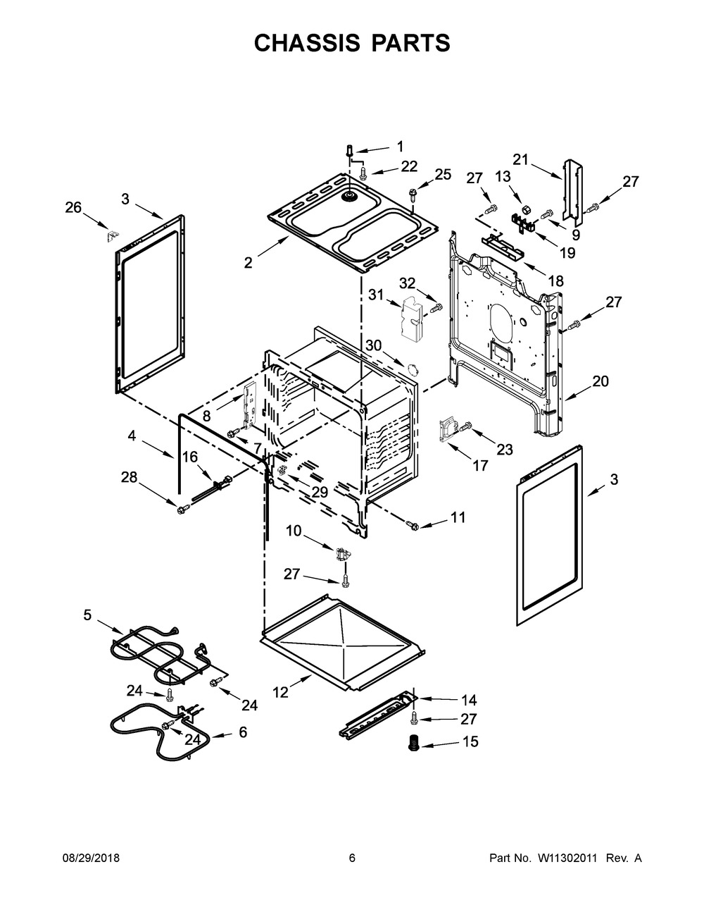 Chassis Parts Diagram and Parts List for ACR2303MFW3  Maytag Range