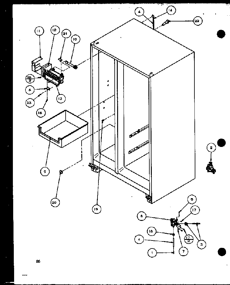 Rollers And Back Unit Diagram and Parts List for 36041W-P1122101WW  Amana Refrigerator