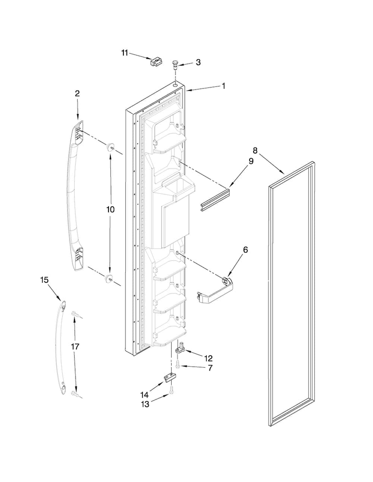 Freezer Door Parts Diagram and Parts List for ASD2522WRD03  Amana Refrigerator