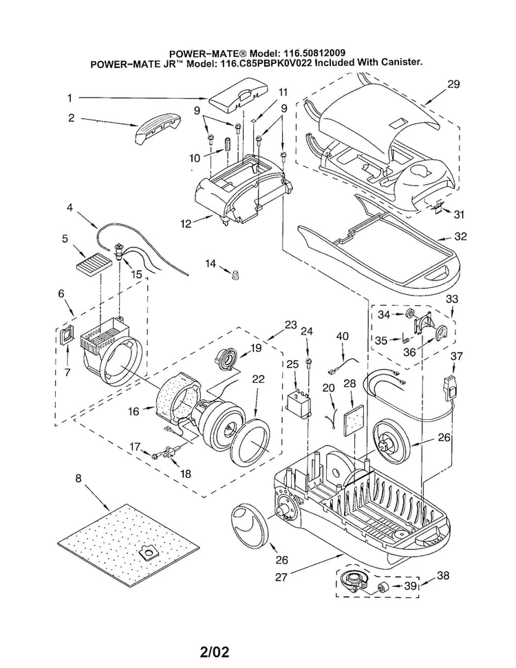 Canister Diagram and Parts List for 11620812009  Kenmore Canister Vacuum