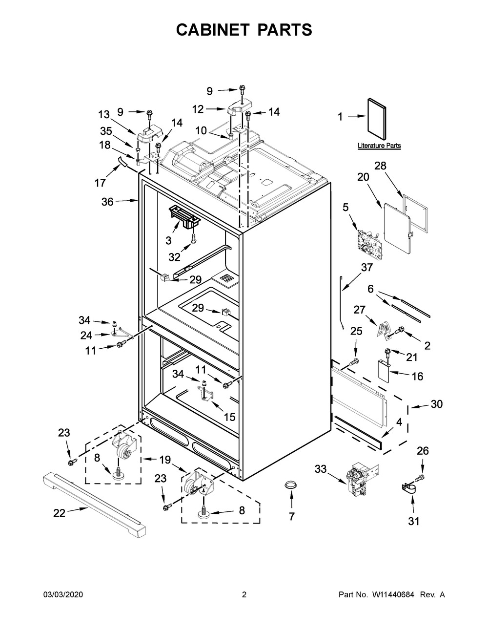 Cabinet Parts Diagram and Parts List for MFT2772HEZ01  Maytag Refrigerator