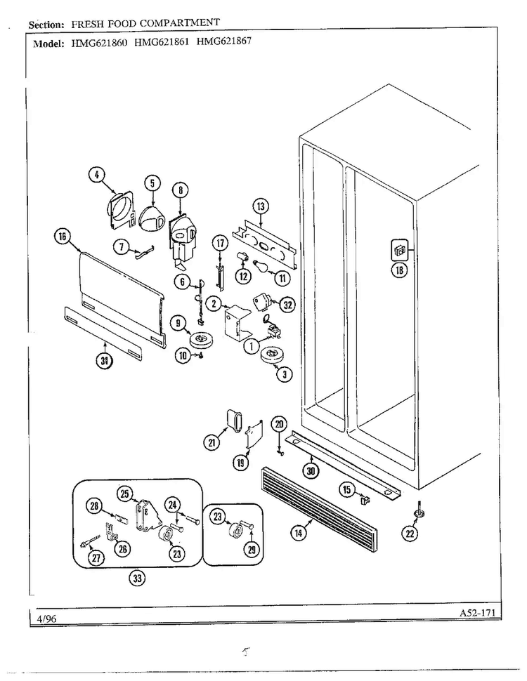 Fresh Food Compartment Diagram and Parts List for HMG621860  Admiral Refrigerator