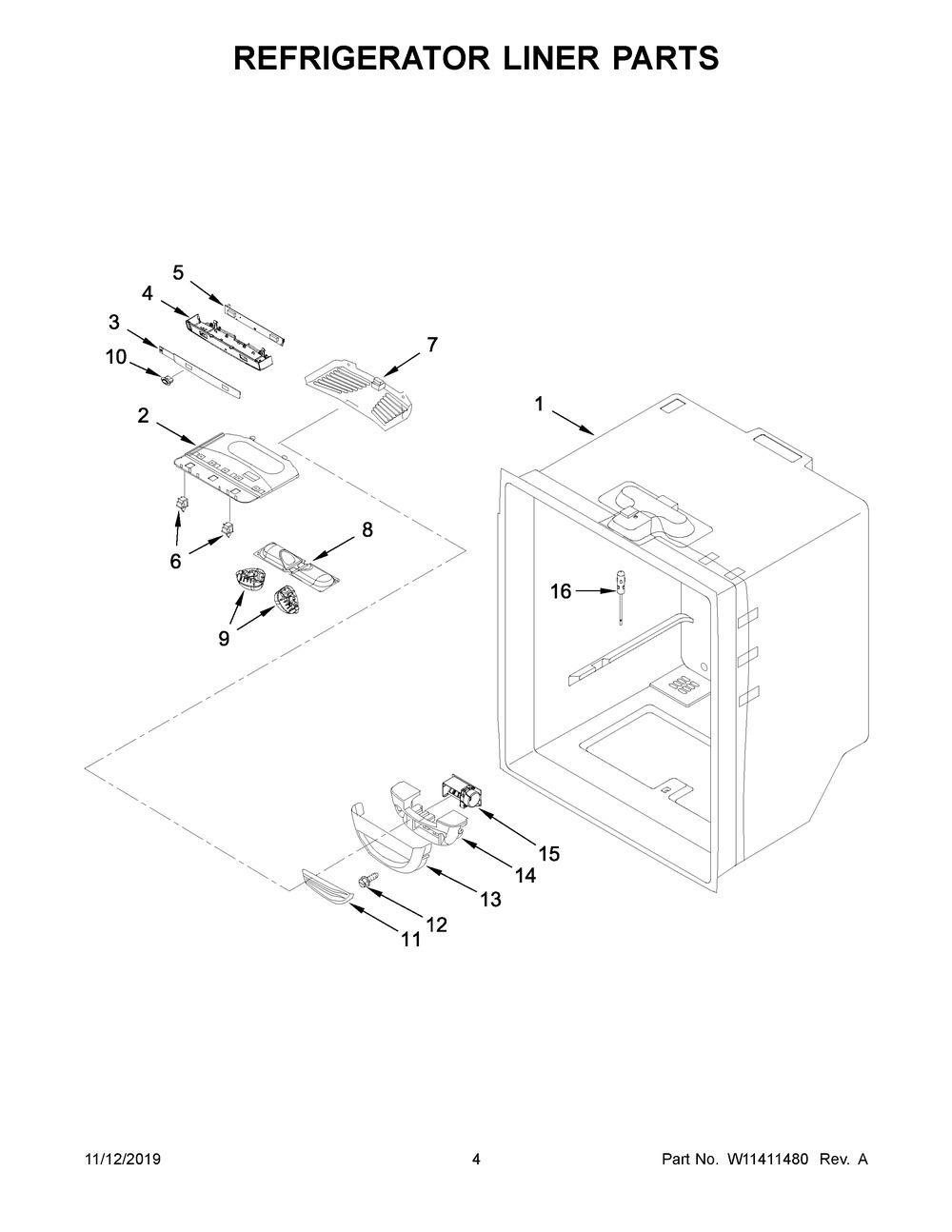 Refrigerator Liner Parts Diagram and Parts List for MFF2558FEZ04  Maytag Refrigerator