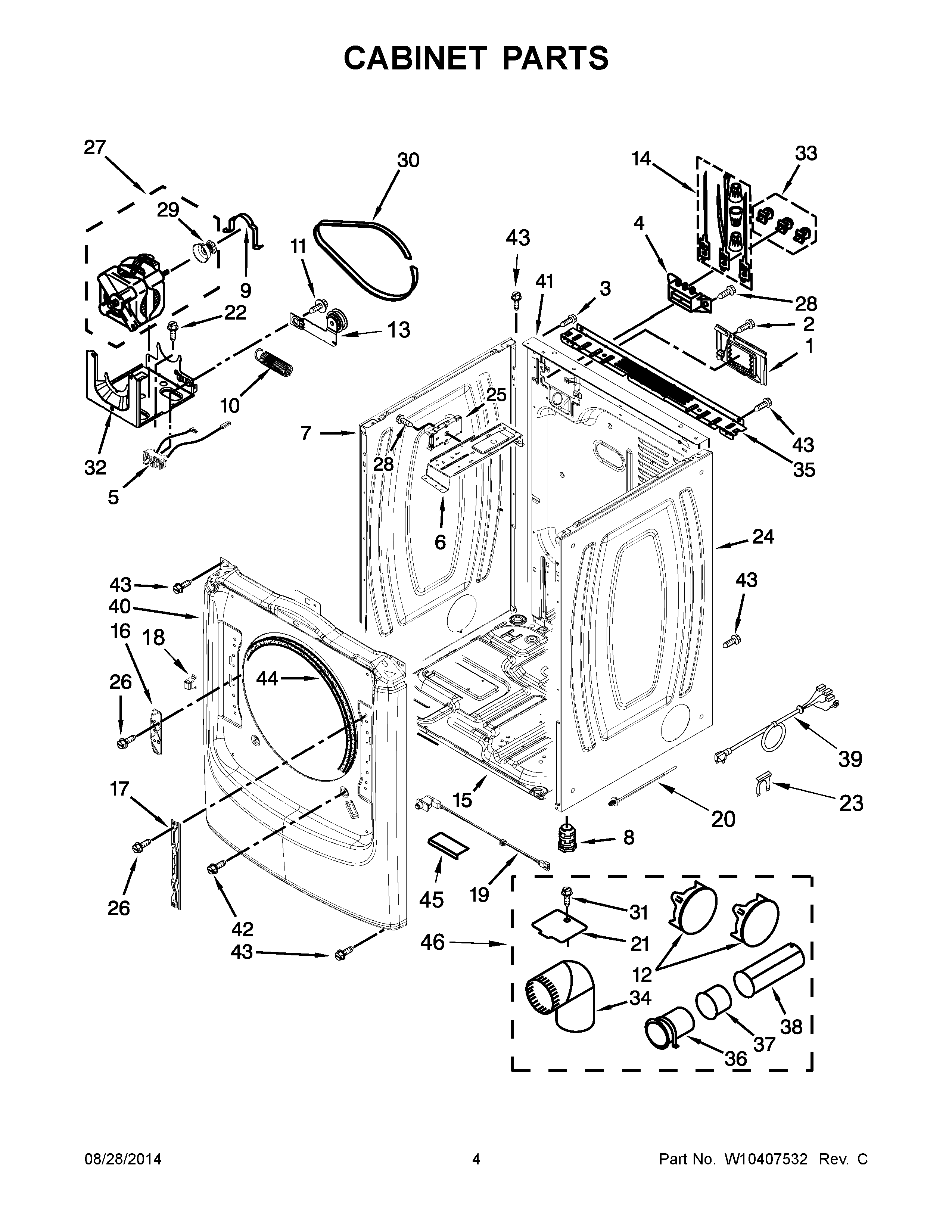 03 - CABINET PARTS Diagram and Parts List for YMED9000YW0  Maytag Dryer