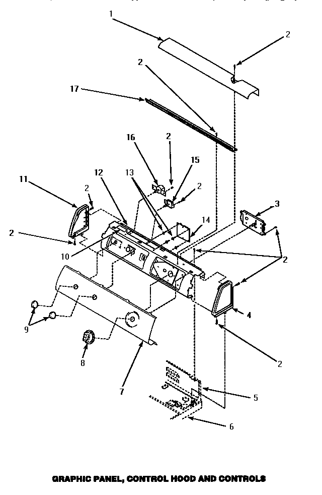 Graphic Panel, Control Hood & Controls Diagram and Parts List for LG4509W P1163612WW Amana Dryer
