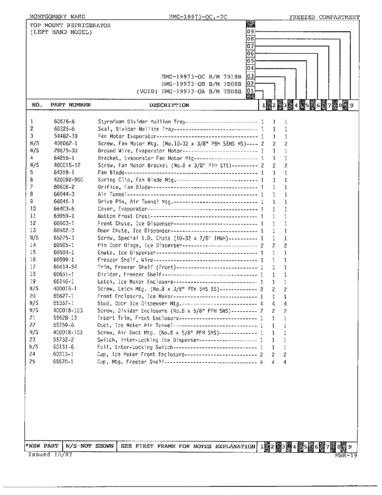 Freezer Compartment Page 2 Diagram and Parts List for 19973A  Admiral Refrigerator