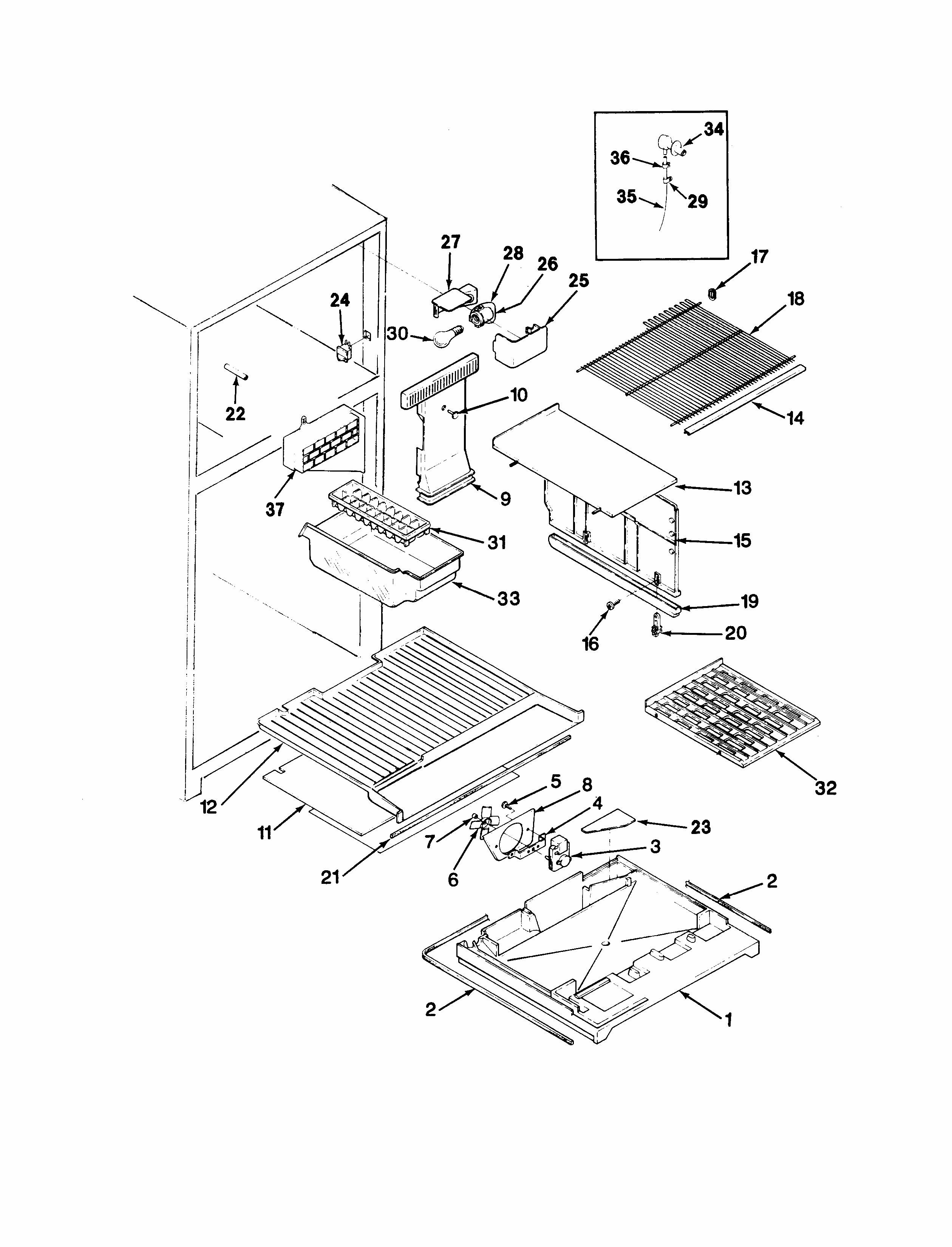 Freezer Compartment Diagram and Parts List for RTD23A-9E16A  Maytag Refrigerator