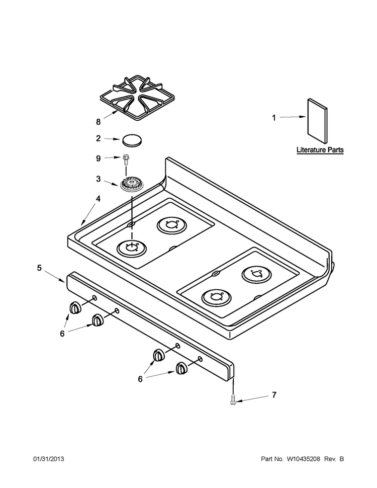 Cooktop Parts Diagram and Parts List for MGR7661WB3  Maytag Range