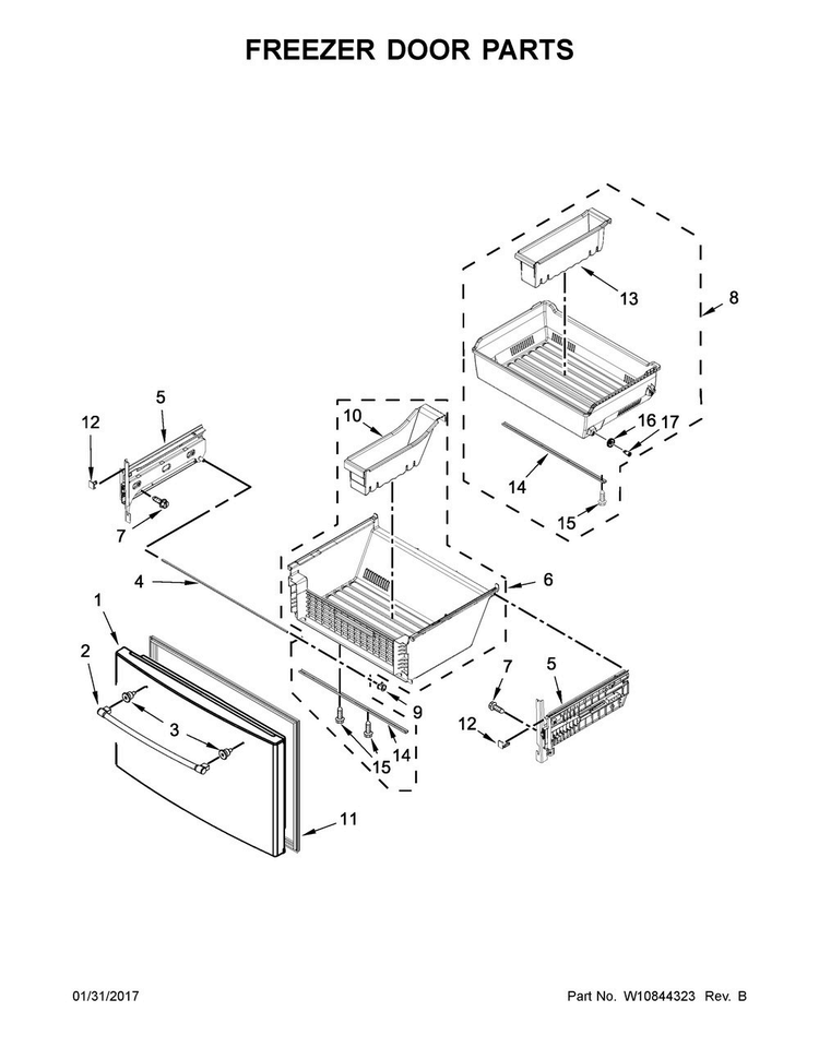 Freezer Door Parts Diagram and Parts List for MFT2776DEM01  Maytag Refrigerator