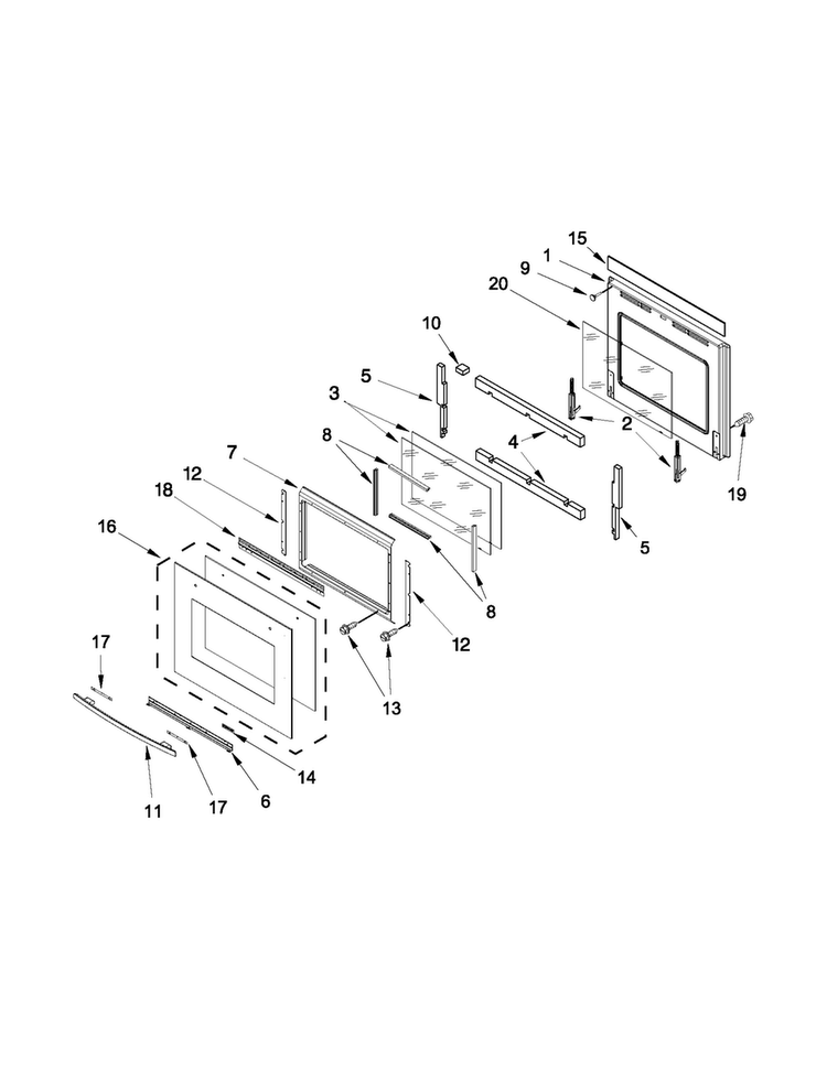 Oven Door Parts Diagram and Parts List for JJW2330WS01  Jenn-Air Wall Oven