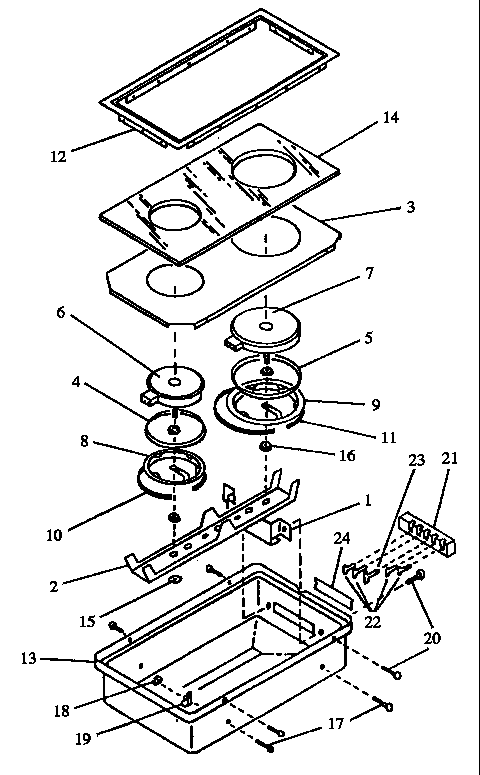 Section 12 Diagram and Parts List for CC8-P8591904S  Amana Cooktop