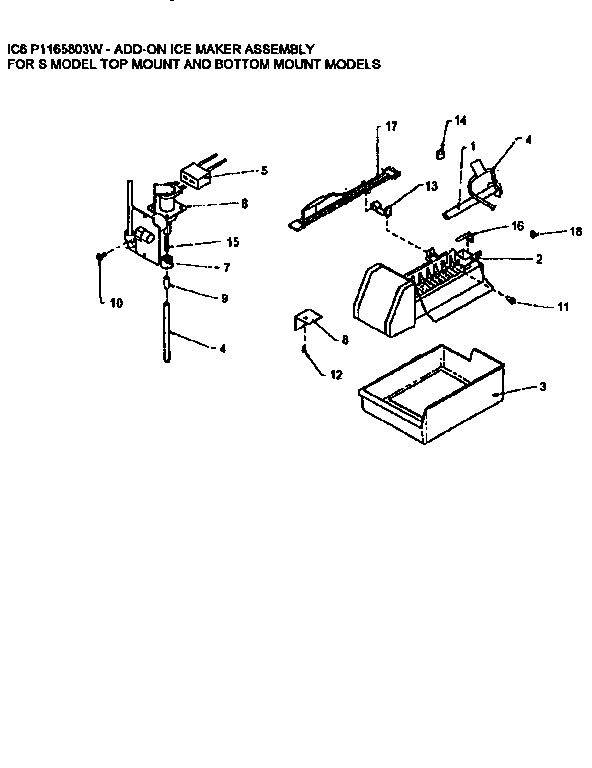 Icemaker Diagram and Parts List for TR21S4E-1196104WE  Amana Refrigerator