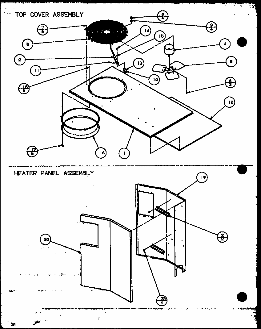 Top Cover Assembly/heater Panel Assembly Diagram and Parts List for D9836801  Amana Air Conditioner