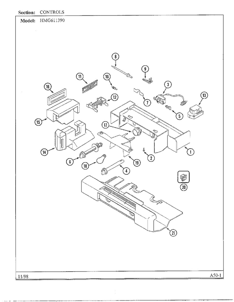 Controls Diagram and Parts List for HMG611390  Admiral Refrigerator