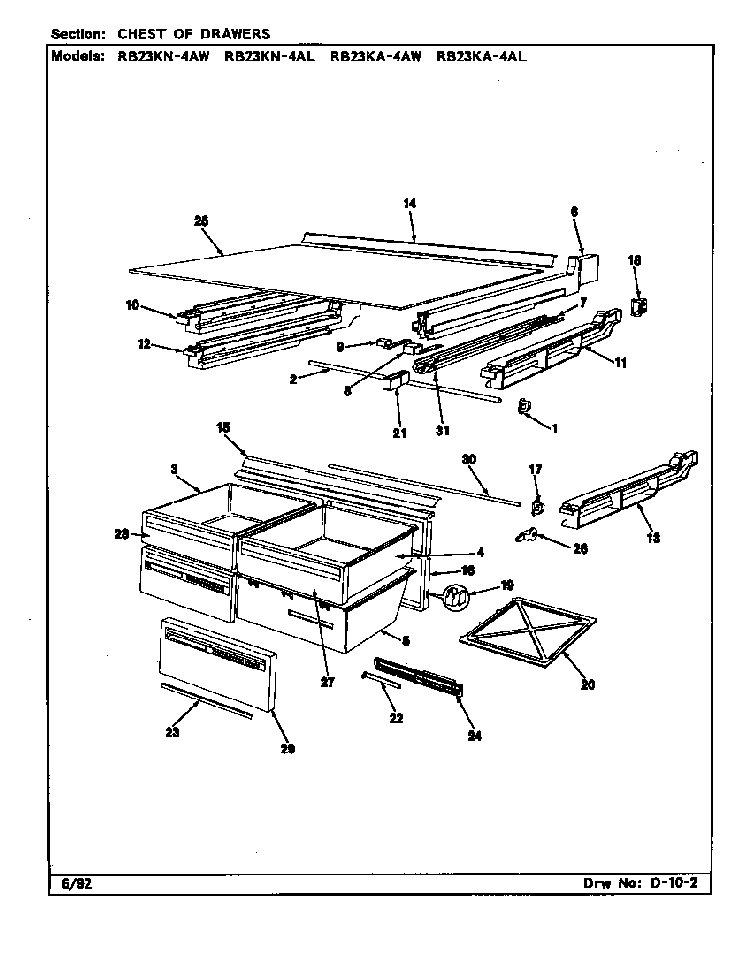 Chest Of Drawers Diagram and Parts List for RB23KA-4AW BG97C Magic Chef Refrigerator