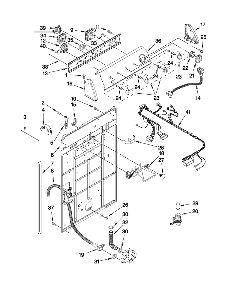 Controls And Rear Panel Parts Diagram and Parts List for NTW4800XQ0  Amana Washer