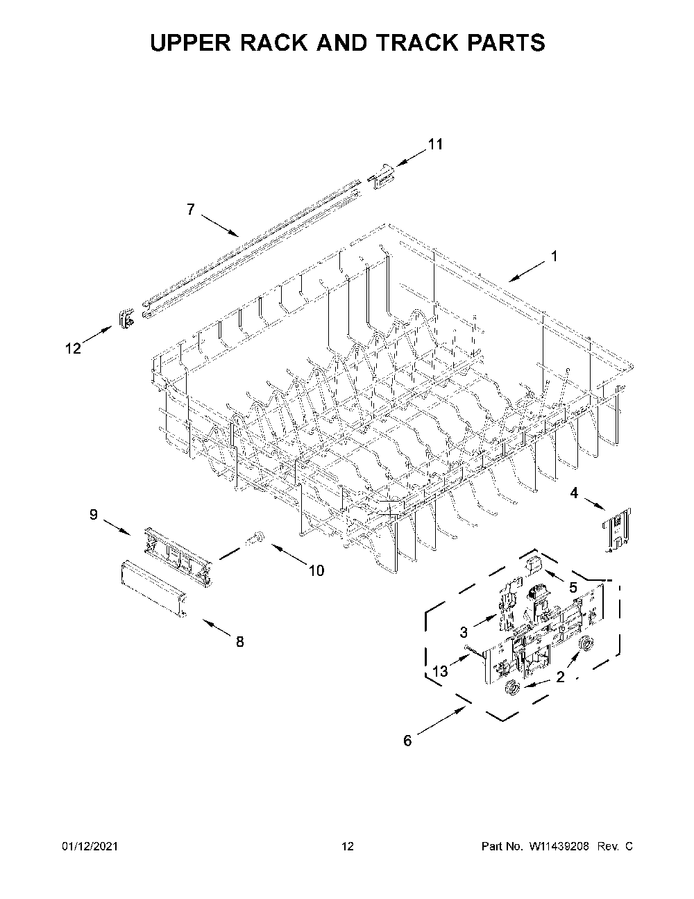 Upper rack and track parts Diagram and Parts List for MDB9979SKZ0  Maytag Dishwasher