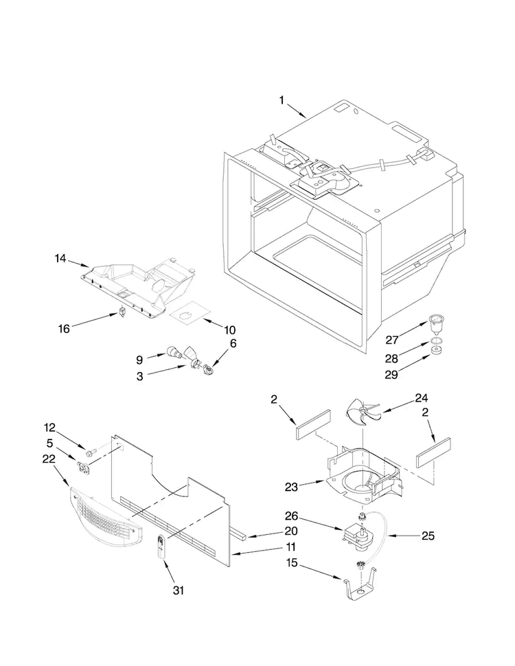 Freezer Liner Parts Diagram and Parts List for AB1924PEKS6  Amana Refrigerator