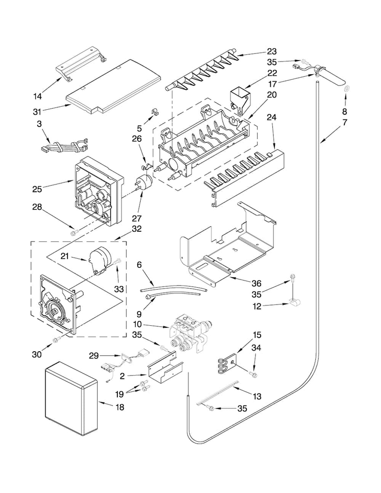 Icemaker Parts Diagram and Parts List for JS48CXDUDB00  Jenn-Air Refrigerator