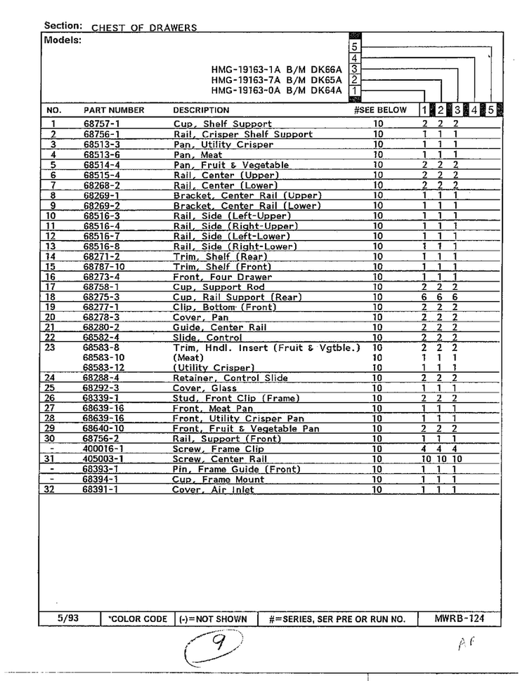Chest Of Drawers Page 2 Diagram and Parts List for 19163-0A  Admiral Refrigerator