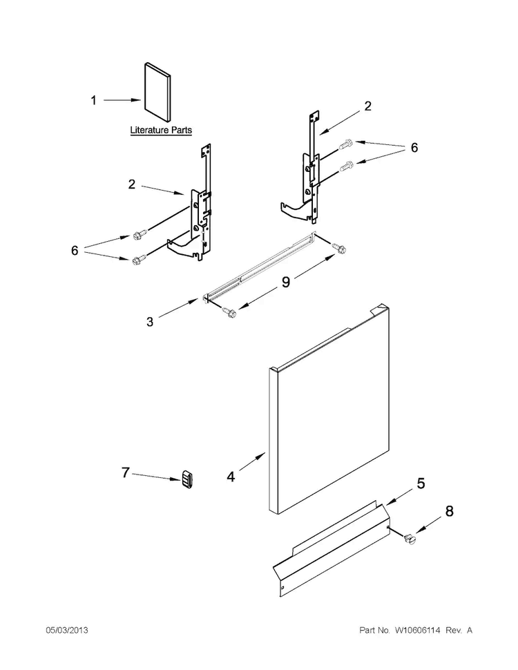 Door And Panel Parts Diagram and Parts List for ADB1100AWS1  Amana Dishwasher
