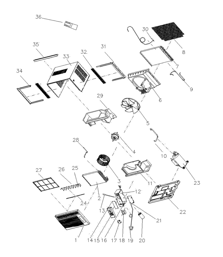 Cabinet Parts Diagram and Parts List for AAW-06CR1FD  Admiral Air Conditioner