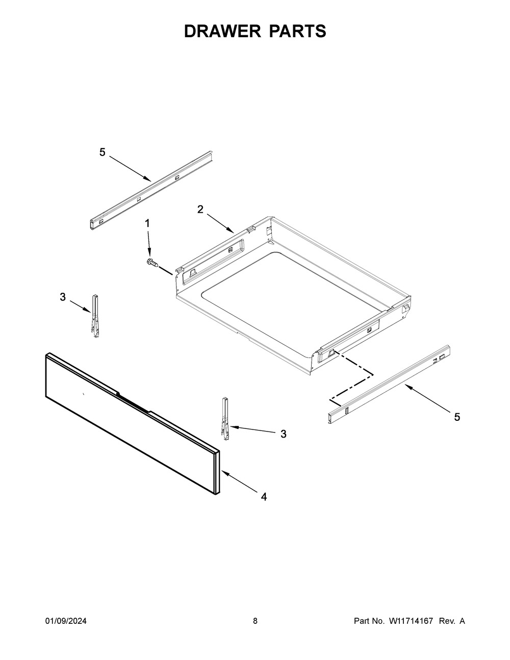 Drawer Parts Diagram and Parts List for MES8800PZ1  Maytag Range