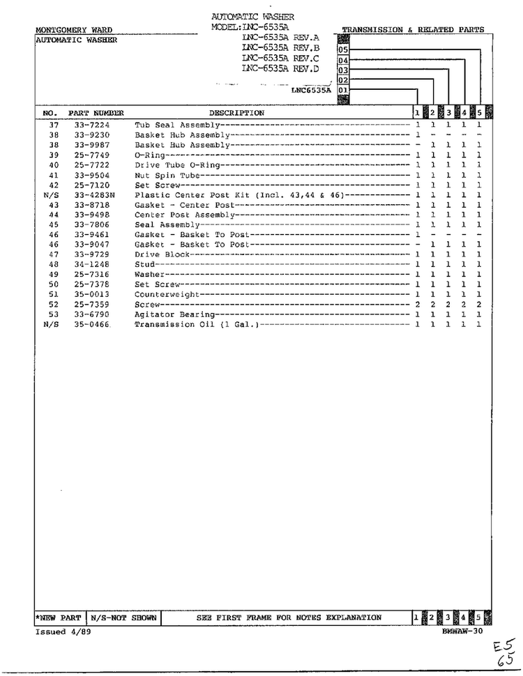 Transmission And Related Parts Page 3 Diagram and Parts List for 6535A REV C Norge Washer