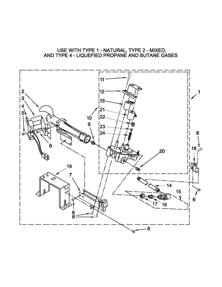 Burner Assembly Diagram and Parts List for MLG24PDAXW3  Maytag Dryer