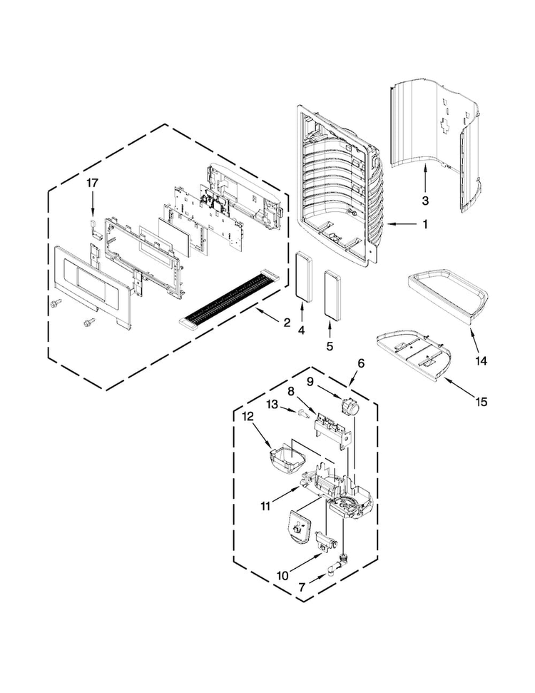 Dispenser Front Parts Diagram and Parts List for MFI2670XEW8  Maytag Refrigerator