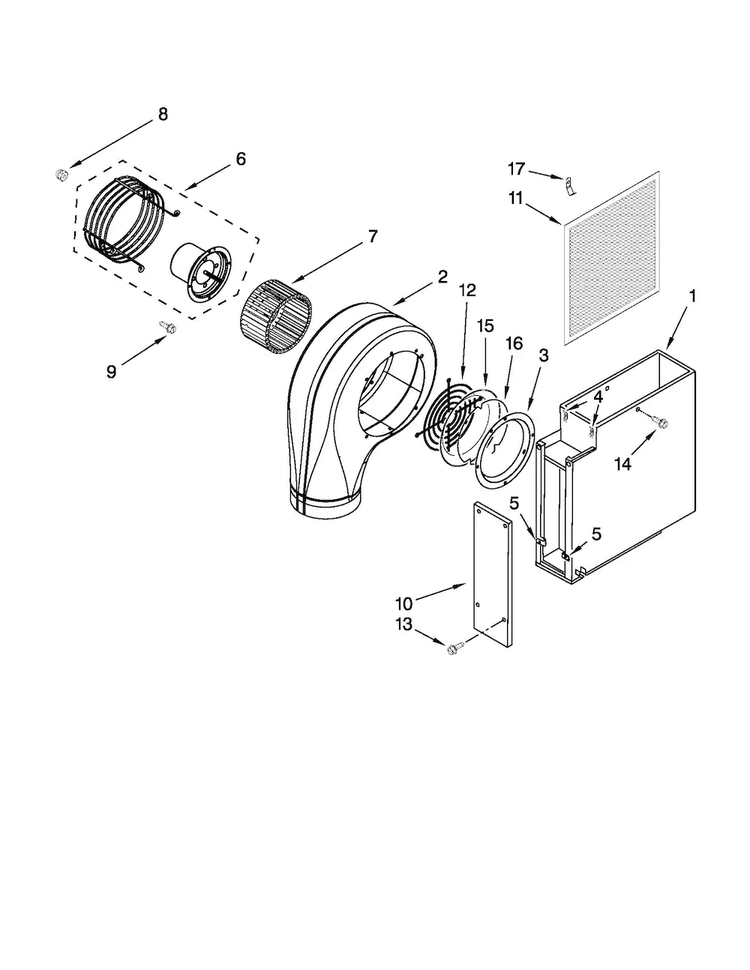 Blower Unit Parts Diagram and Parts List for JED8230ADS16  Jenn-Air Cooktop