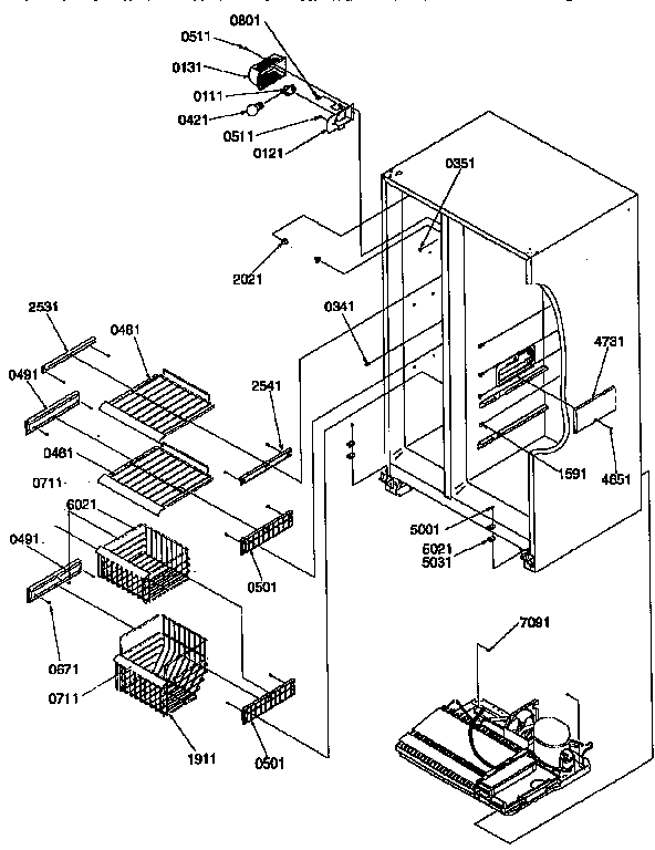 Freezer Shelves And Light Diagram and Parts List for 57089-P1190814WE  Amana Refrigerator
