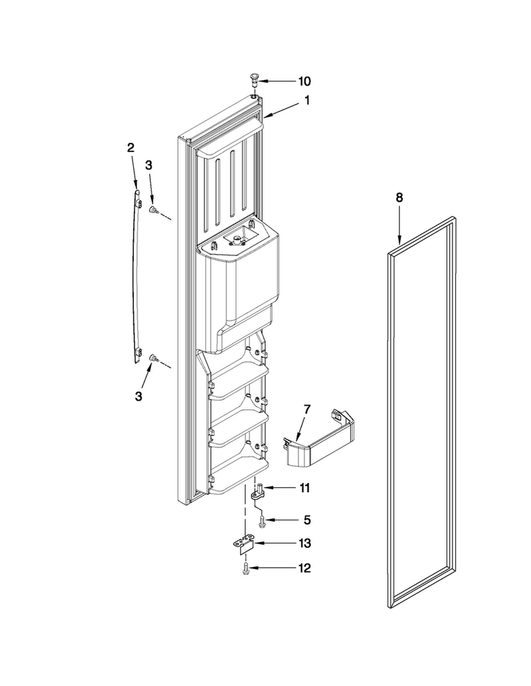 Freezer Door Parts Diagram and Parts List for JCD2395WES02  Jenn-Air Refrigerator