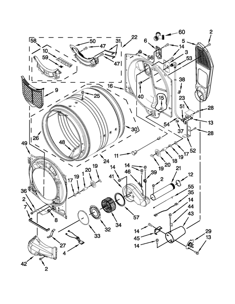 Bulkhead Parts Diagram and Parts List for MGD6000AG0  Maytag Dryer