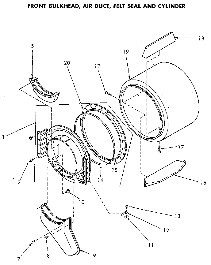 Front Bulkhead Diagram and Parts List for NG4819L53738  Speed Queen Dryer