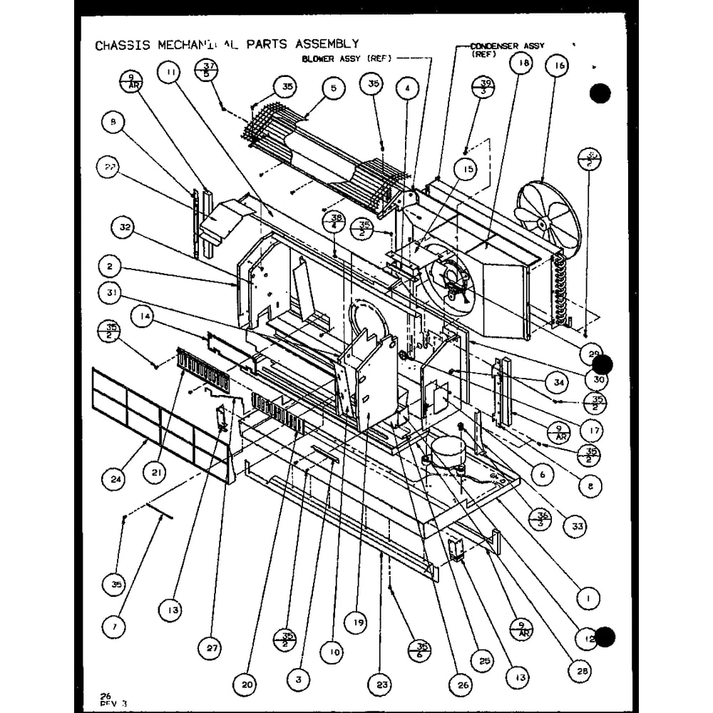 Chassis Mechanical Parts Essembly Diagram and Parts List for PTH12400ER P9872129R Amana Air Conditioner
