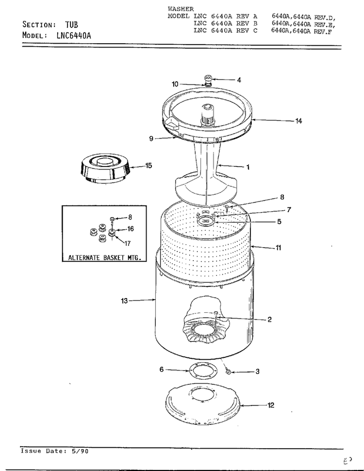 Tub Parts Diagram and Parts List for 6440A REV J Norge Washer