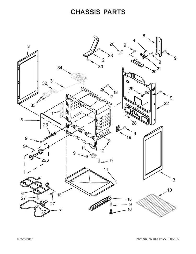 Chassis Parts Diagram and Parts List for AER6603SFB0  Amana Range
