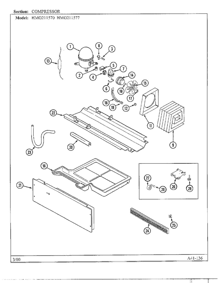 Compressor Diagram and Parts List for HMG211570  Admiral Refrigerator