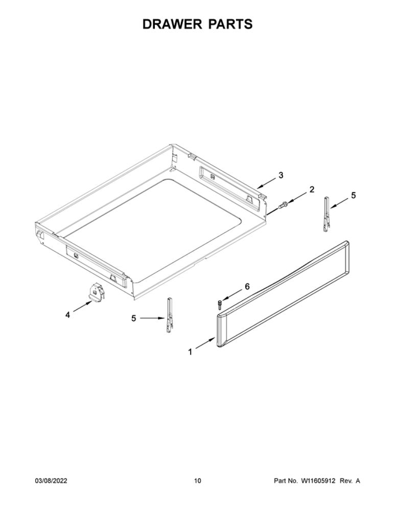 Drawer Parts Diagram and Parts List for MER6600FW5  Maytag Range
